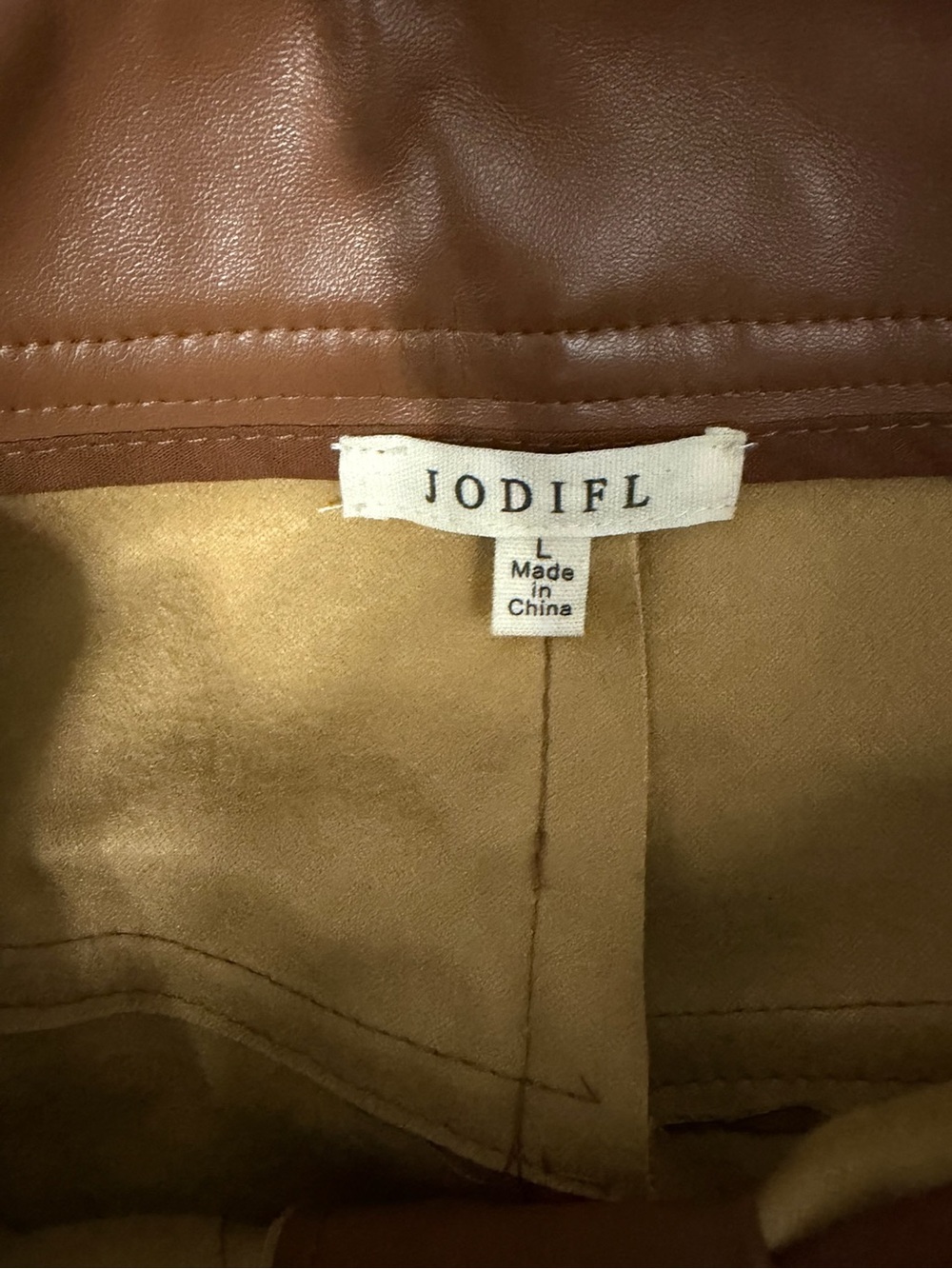 JODIFL Women's Faux Leather Wide-Leg Pants - Cognac size L - Picture 4 of 6